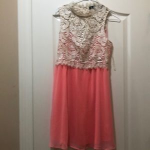 Peach and ivory chiffon and lace dress